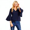 Gyabnw Camicetta Donna Casual in Chiffon Blusa Donna Estiva Traspirante 3/4 Manica Volant Scollo a V Blusa Leggero-4