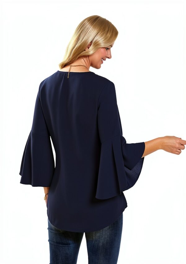 Gyabnw Camicetta Donna Casual in Chiffon Blusa Donna Estiva Traspirante 3/4 Manica Volant Scollo a V Blusa Leggero-3